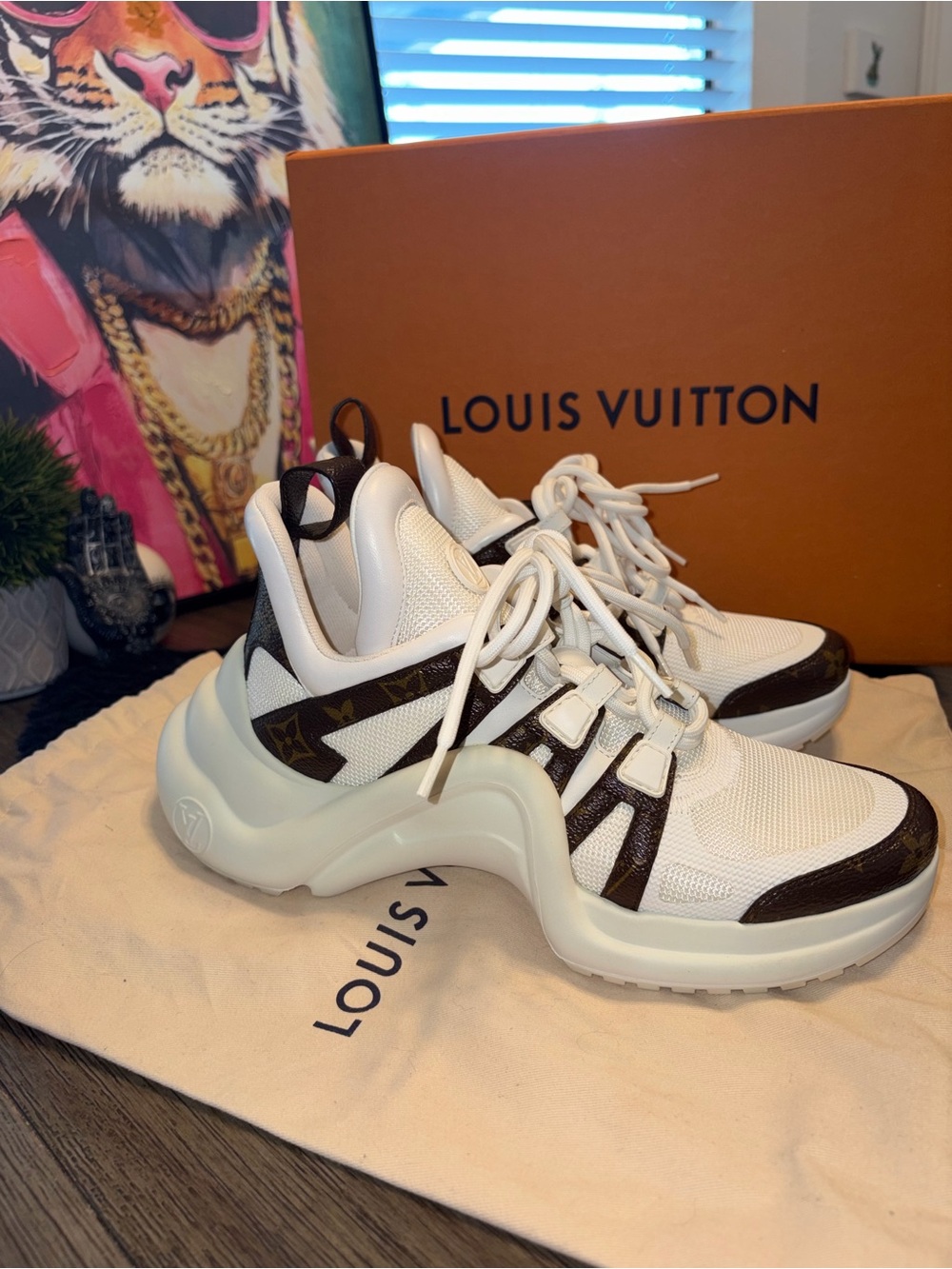 Louis Vuitton White & Brown Archlight Sneaker Boots
